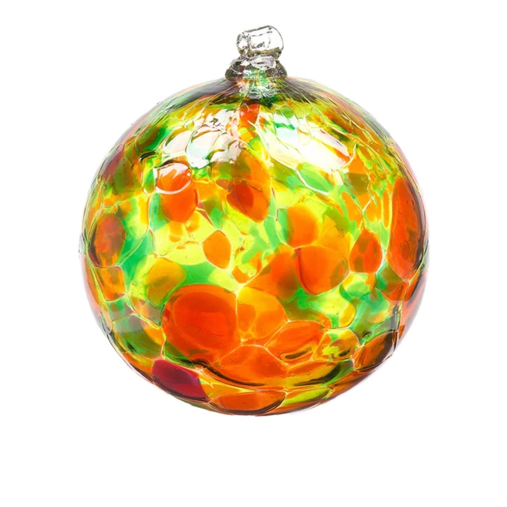 Kitras Art Glass Calico Orb in Autumn Leaves 5” Handblown Glass Ornament